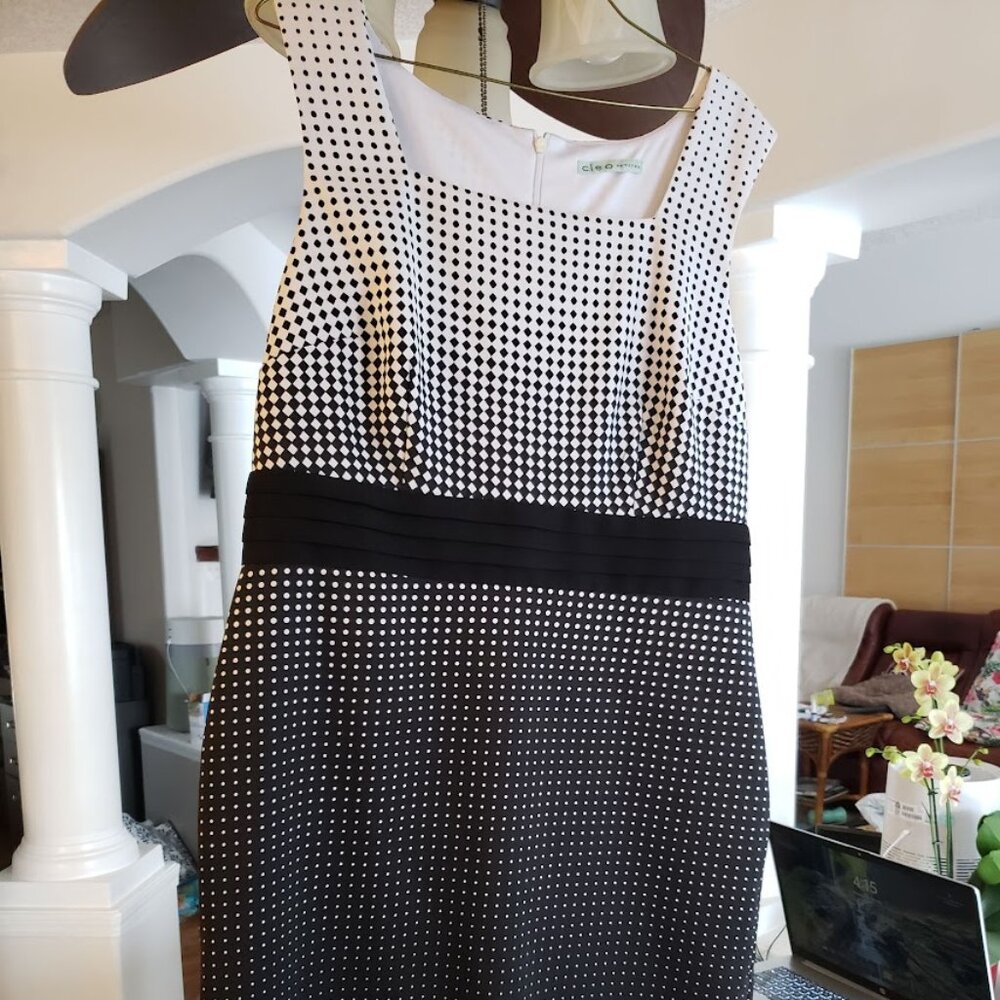 Cleo Black and White Polka Dot lined polyspandex dress in size large